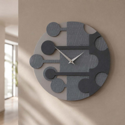 CalleaDesign Stish Orologio da parete rotondo con struttura in legno dal design moderno Colore: Radica Grigia