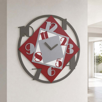 CalleaDesign Demetra Orologio da parete rotondo di grandi dimensioni in legno dal design moderno Colore: Rubino
