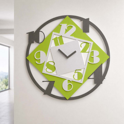 CalleaDesign Demetra Orologio da parete rotondo di grandi dimensioni in legno dal design moderno Colore: Verde Mela