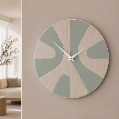CalleaDesign AsYm Orologio da parete rotondo in legno con design asimmetrico e lancette in metallo Colore: Rovere Decapè