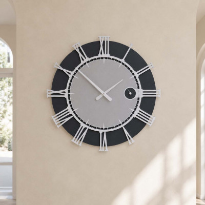 CalleaDesign Etia Orologio da parete rotondo in legno con numeri romani dal design moderno Colore: Alluminio