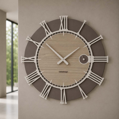 CalleaDesign Etia Orologio da parete rotondo in legno con numeri romani dal design moderno Colore: Noce Canaletto