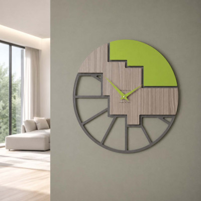 CalleaDesign Scalea Orologio da parete rotondo in legno dal design moderno ed elegante Colore: Verde Mela
