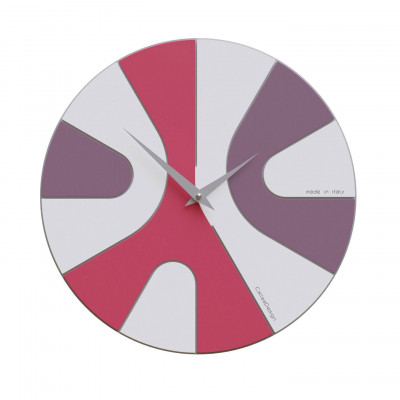 CalleaDesign - AsYm - Orologio da parete rotondo in legno con design asimmetrico e lancette in metallo - Colore: Fucsia - SKU: 10-040-72