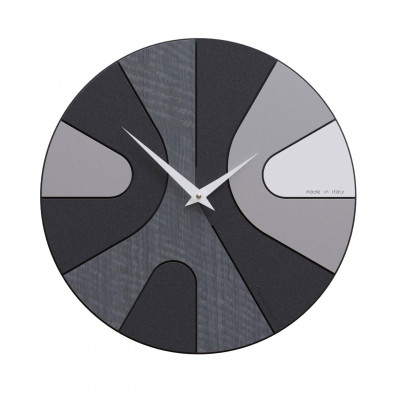 CalleaDesign - AsYm - Orologio da parete rotondo in legno con design asimmetrico e lancette in metallo - Colore: Radica Grigia - SKU: 10-040-84