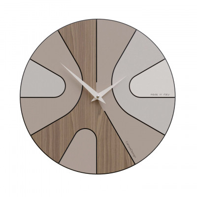 CalleaDesign - AsYm - Orologio da parete rotondo in legno con design asimmetrico e lancette in metallo - Colore: Noce Canaletto - SKU: 10-040-85