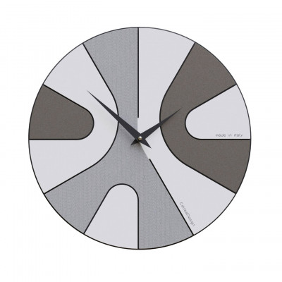 CalleaDesign - AsYm - Orologio da parete rotondo in legno con design asimmetrico e lancette in metallo - Colore: Gessato - SKU: 10-040-86