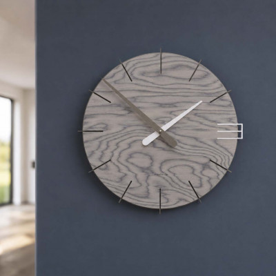 CalleaDesign Mike Orologio da parete rotondo in legno dal design moderno Colore: Grigio Sottsass
