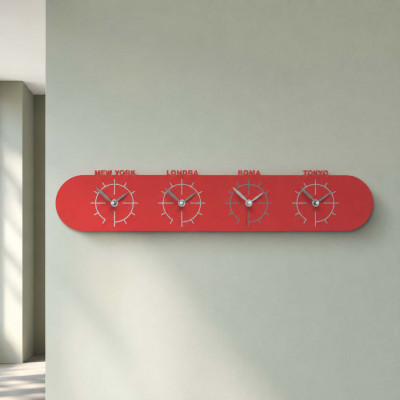 CalleaDesign Singapore Orologio da parete in legno con fusi orari Colore: Rosso Fuoco