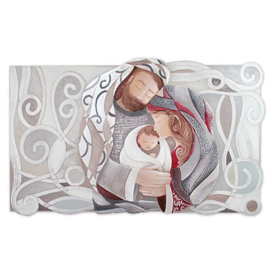 Cartapietra - Tenero Abbraccio - Capezzale con Sacra Famiglia in bassorilievo dipinto a mano con retro in legno - SKU: QS13060130