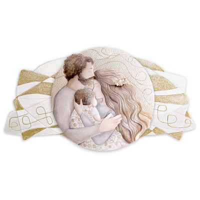 Cartapietra - Vita nuova - Capezzale con Sacra Famiglia in bassorilievo dipinto a mano con retro in legno - Colore: Oro - SKU: QS11060138GD