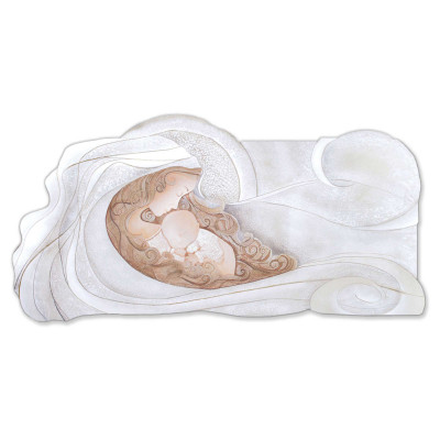 Cartapietra - Bacio - Capezzale maternità grande con bassorilievo dipinto a mano con retro in legno - SKU: 111080