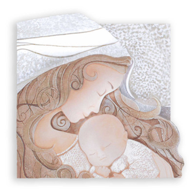 Cartapietra - Bacio - Capezzale maternità quadrato con bassorilievo dipinto a mano retro in legno - SKU: QS272680