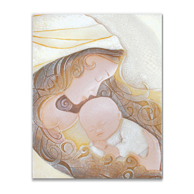 Cartapietra - Bacio - Capezzale maternità verticale con bassorilievo dipinto a mano con retro in legno - Colore: Toni Caldi - SKU: QL354580OP