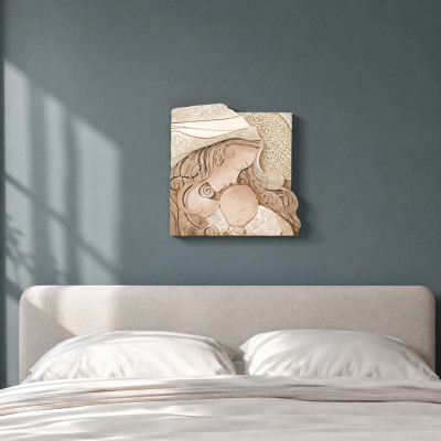 Cartapietra Bacio Capezzale maternità quadrato con bassorilievo dipinto a mano retro in legno Colore: Toni Caldi