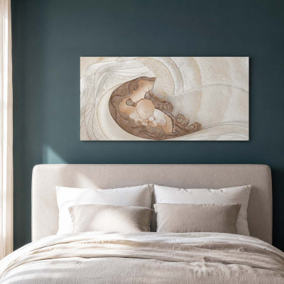 Cartapietra Bacio Capezzale moderno maternità con bassorilievo dipinto a mano con retro in legno Colore: Toni Freddi