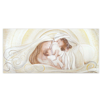Cartapietra - Dono - Capezzale sacra famiglia grande con bassorilievo dipinto a mano retro in legno - SKU: QL1507085