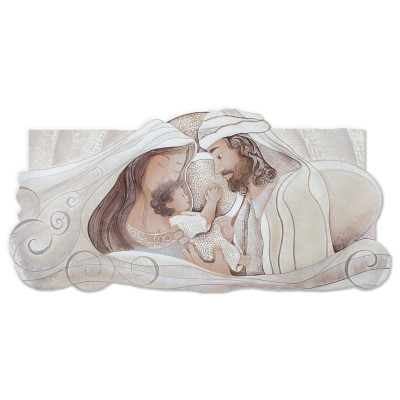 Cartapietra - Dono - Capezzale sacra famiglia piccola con bassorilievo dipinto a mano retro in legno - Colore: Toni Freddi - SKU: 111085NT