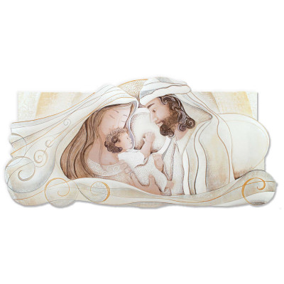 Cartapietra - Dono - Capezzale sacra famiglia piccola con bassorilievo dipinto a mano retro in legno - SKU: 111085