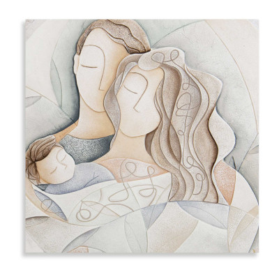 Cartapietra - Gioia - Capezzale Sacra Famiglia quadrato in bassorilievo dipinto a mano retro in legno - Colore: Toni Caldi - SKU: QL4545137AG