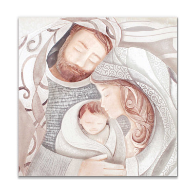 Cartapietra - Tenero Abbraccio - Capezzale Sacra Famiglia quadrato in bassorilievo dipinto a mano retro in legno - Colore: Bianco - SKU: QL4545130NT