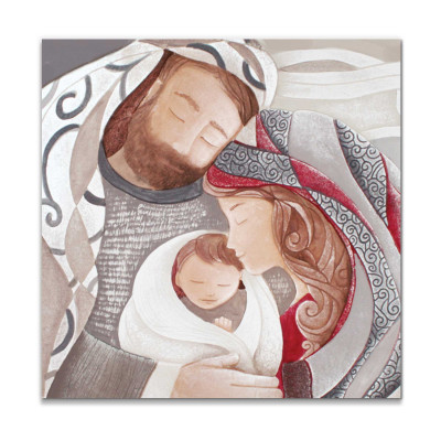 Cartapietra - Tenero Abbraccio - Capezzale Sacra Famiglia quadrato in bassorilievo dipinto a mano retro in legno - SKU: QL4545130