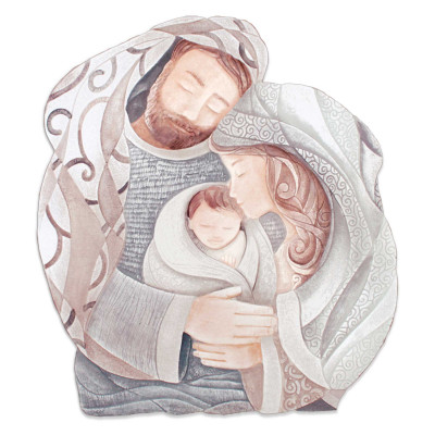  Cartapietra - Tenero Abbraccio - Capezzale Sacra Famiglia rotondo in bassorilievo dipinto a mano retro in legno - Colore: Bianco - SKU: QS60130NT 