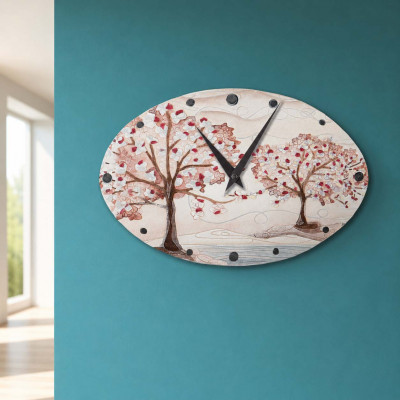 Cartapietra Anime gemelle Orologio da parete ovale con Bassorilievo con retro in legno massello Colore: Lampone