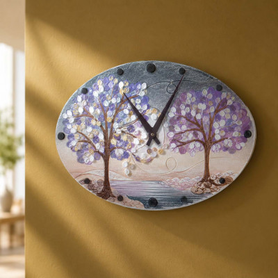 Cartapietra Anime gemelle Orologio da parete ovale con Bassorilievo con retro in legno massello Colore: Lavanda