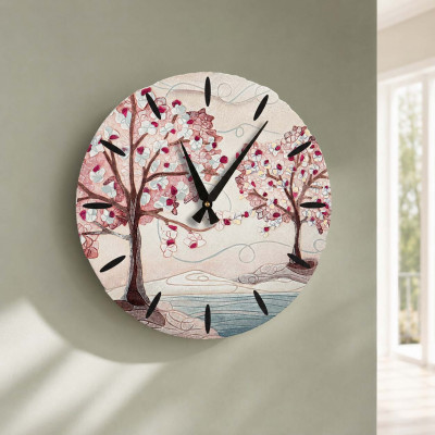 Cartapietra Anime gemelle Orologio da parete rotondo con Bassorilievo con retro in legno massello Colore: Lampone