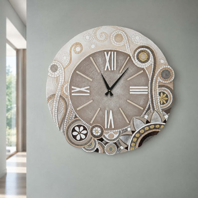 Cartapietra Eclettica Orologio da parete rotondo grande con bassorilievo con retro in legno massello Colore: Oro
