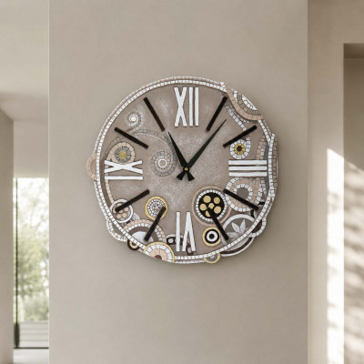 Cartapietra Eclettica Orologio da parete rotondo medio con bassorilievo con retro in legno massello Colore: Oro