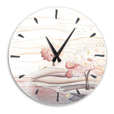 Cartapietra - Albero dei Sogni - Orologio da parete rotondo moderno con bassorilievo con retro in legno massello - Colore: Melograno - SKU: 445106ML