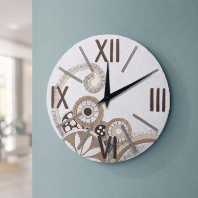 Cartapietra Eclettica Orologio da parete rotondo piccolo con bassorilievo con retro in legno massello Colore: Bianco