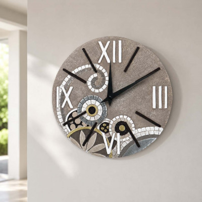 Cartapietra Eclettica Orologio da parete rotondo piccolo con bassorilievo con retro in legno massello Colore: Oro
