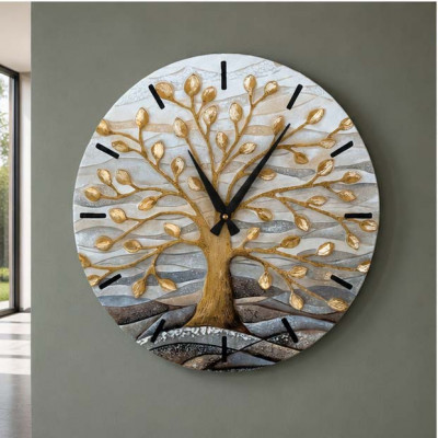 Cartapietra Albero della Vita Orologio grande con bassorilievo con retro in legno massello Colore: Oro