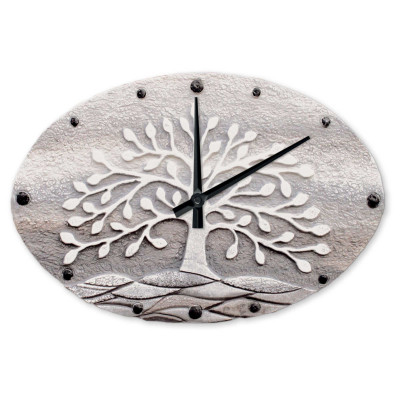 Cartapietra Albero della Vita Orologio ovale con bassorilievo con retro in legno massello Colore: Bianco