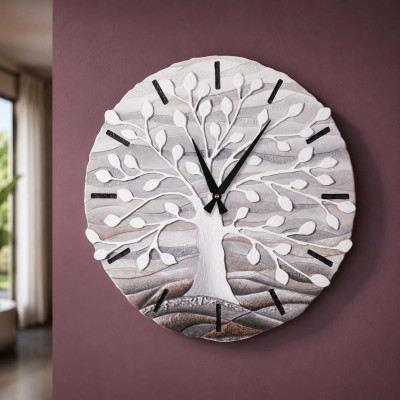 Cartapietra Albero della Vita Orologio piccolo con bassorilievo con retro in legno massello Colore: Bianco