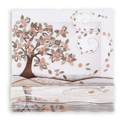  Cartapietra - Foglie al Vento - Quadretto moderno con bassorilievo dipinto a mano con retro in legno massello - SKU: QS505048 