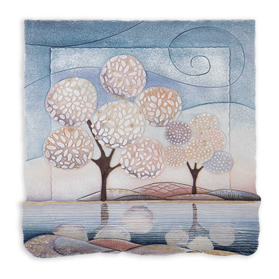  Cartapietra - Posto Tranquillo - Quadretto moderno con bassorilievo dipinto a mano con retro in legno massello - Colore: Blu - SKU: QS505013GD 