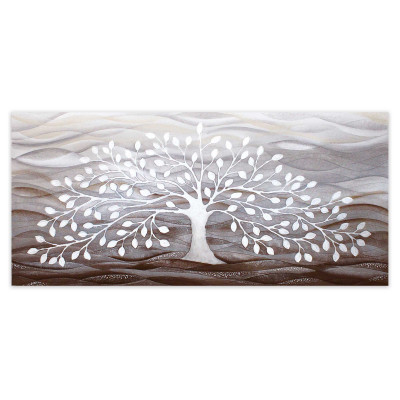 Cartapietra - Albero della Vita - Quadro grande con bassorilievo dipinto a mano con retro in legno massello - Colore: Bianco - SKU: QL1507001BA