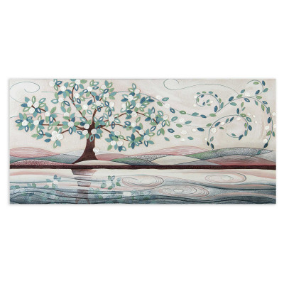 Cartapietra - Foglie al Vento - Quadro grande con Bassorilievo dipinto a mano con retro in legno massello - Colore: Verde - SKU: QL1507048VE