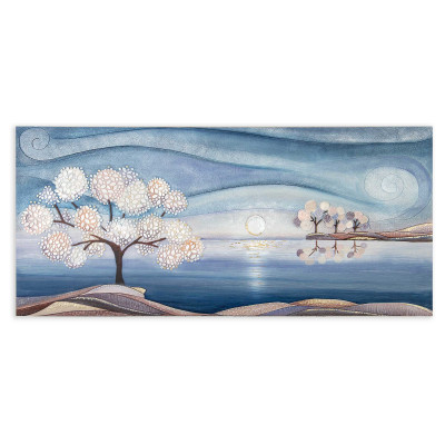  Cartapietra - Posto Tranquillo - Quadro grande con bassorilievo dipinto a mano con retro in legno massello - Colore: Blu - SKU: QL1507013GD 