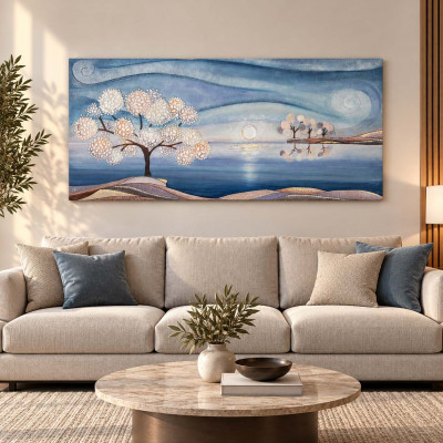 Cartapietra Posto Tranquillo Quadro grande con bassorilievo dipinto a mano con retro in legno massello Colore: Blu