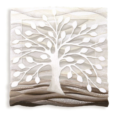 Cartapietra - Albero della Vita - Quadro moderno Bassorilievo dipinto a mano con retro in legno massello - Colore: Bianco - SKU: QS505001BA