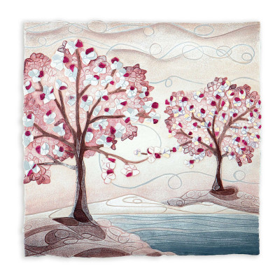 Cartapietra - Anime gemelle - Quadro moderno con Bassorilievo dipinto a mano con retro in legno massello - Colore: Lampone - SKU: QS505008LA