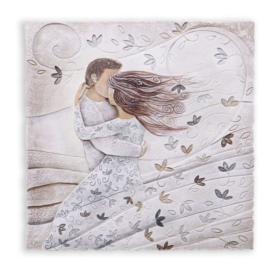 Cartapietra - Tra Le Tue Braccia - Quadro moderno con bassorilievo dipinto a mano con retro in legno massello - Colore: Bianco - SKU: QS110502BA