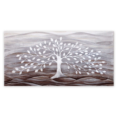 Cartapietra - Albero della Vita - Quadro piccolo con bassorilievo dipinto a mano con retro in legno massello - Colore: Bianco - SKU: QL1005001BA