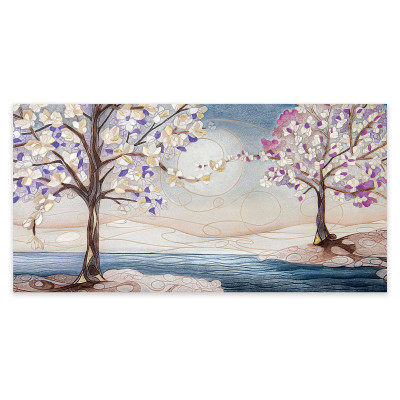 Cartapietra - Anime gemelle - Quadro piccolo con Bassorilievo dipinto a mano con retro in legno massello - Colore: Lavanda - SKU: QL1005008MV