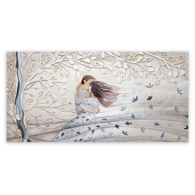 Cartapietra - Tra Le Tue Braccia - Quadro piccolo con bassorilievo dipinto a mano con retro in legno massello - Colore: Carta da Zucchero - SKU: QL101002CZ